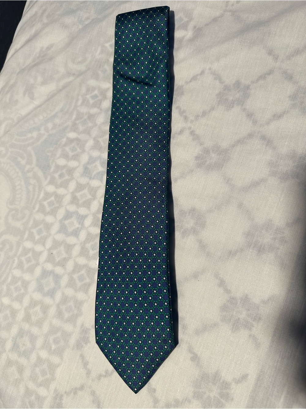 Tommy Hilfiger Navy Tie with Green Dot Pattern 100%silk